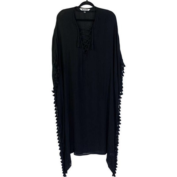 WALTER BAKER Black Knit Fringe Tassel Acapulco Kaftan Shawl - Picture 3 of 10